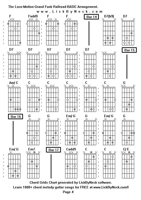 Chord Grids Chart of chord melody fingerstyle guitar song-The Loco-Motion-Grand Funk Railroad-BASIC Arrangement,generated by LickByNeck software.